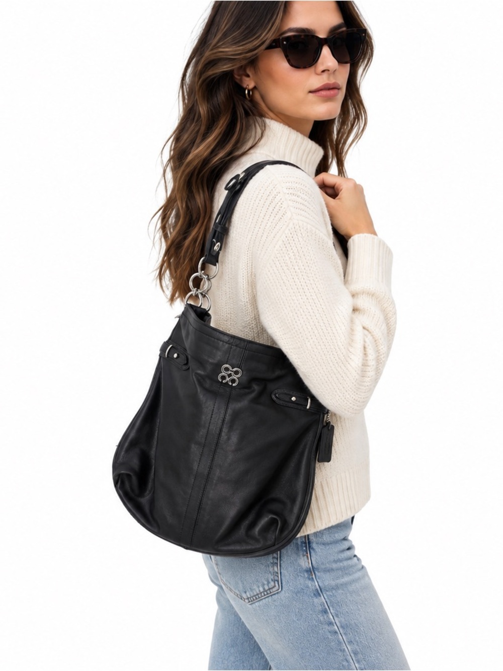 COACH Colette Shoulder Black Leather Lizard Hobo #J1076-16413